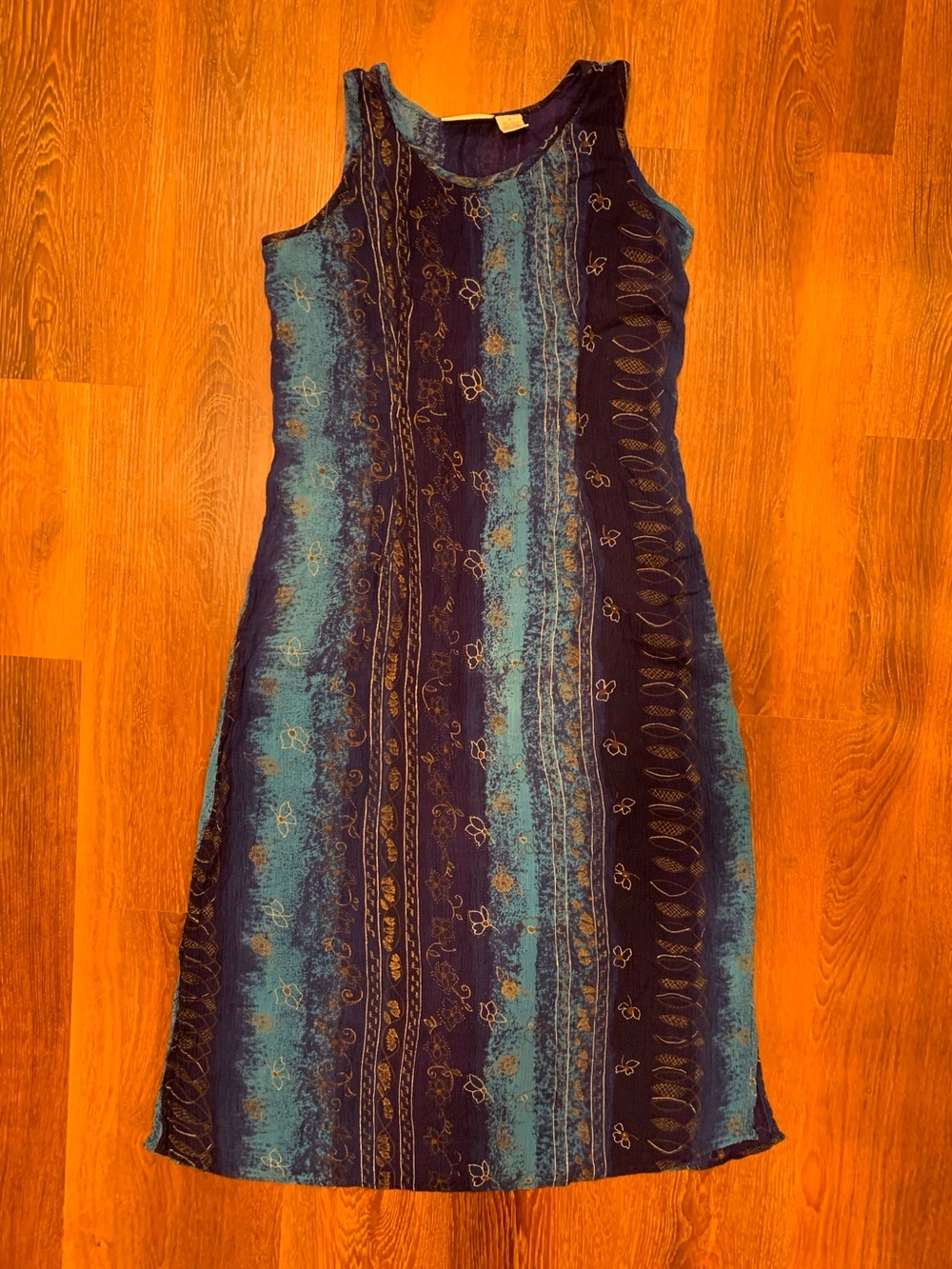 MOSAIC Blue Gradient Maxi Dress Size 8 Sleeveless Tie-Back Boho Sundress